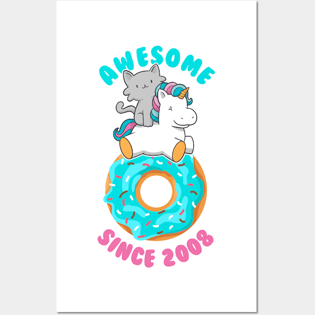 Donut Kitten Unicorn Awesome since 2008 Wall Art by cecatto1994